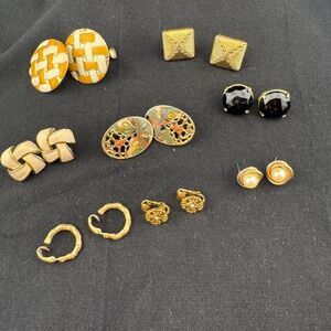 Gold Tone Costume Earring Lot 8 Pairs Castlecliff Enamel Pearl Gold Tone Retro